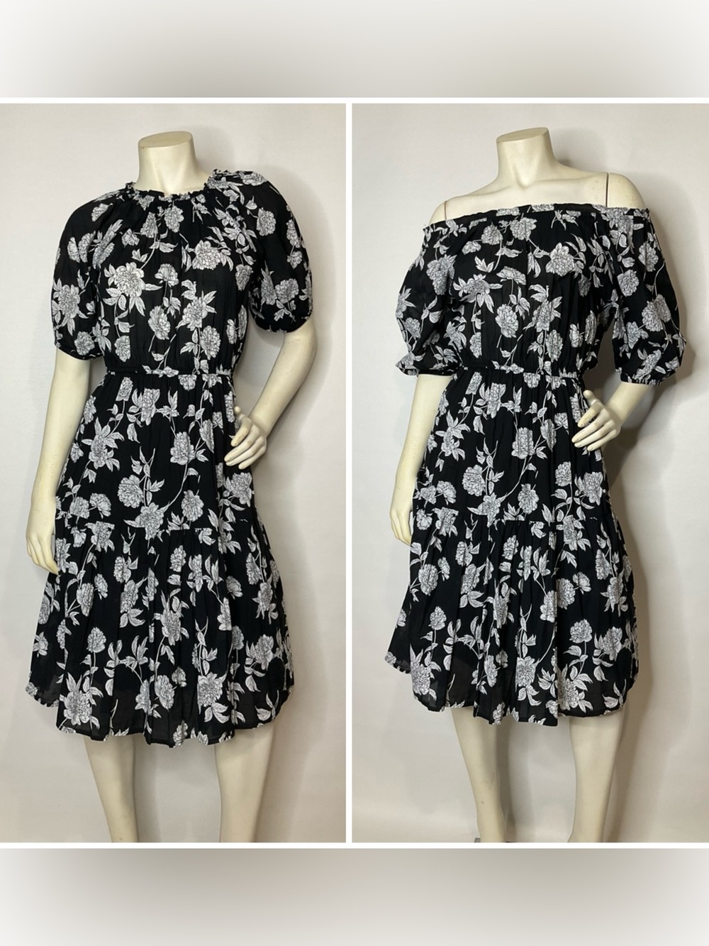 VICI Black & White Floral Puff SLeeve Prairie Dress Size Small